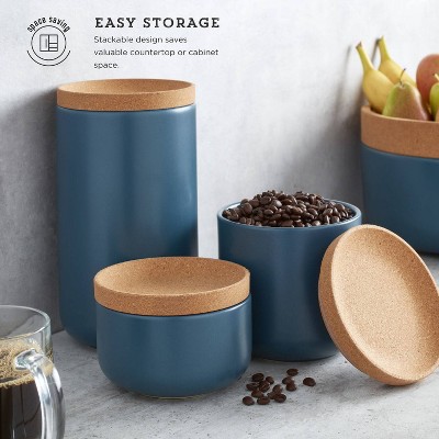 Kamenstein 3pc Canister Set Teal: Ceramic Kitchen Storage & Organization, Cork Lid, Lifetime Warranty — фото 3