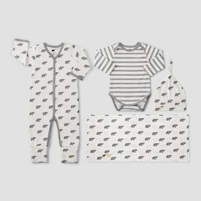 Layette by Monica + Andy Baby Striped and Elephant Print Layette Set - Gray 3-6M