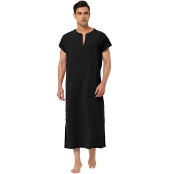 Lars Amadeus Men's Short Sleeves Cotton V-Neck Side Split Long Nightshirt