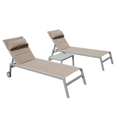 Maggift Patio Chaise Lounges Outdoor Lounger Sunbathe Chair with Arms, with Table, for Patio, Garden, Beach，Portable，Beige，78.3"*23.5"*36.1"