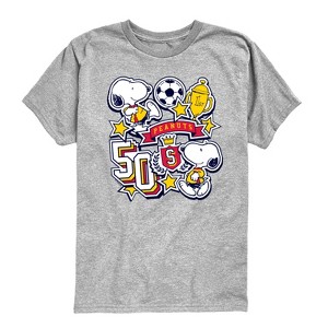 Boys' - Peanuts - Snoopy Soccer Stickers Short Sleeve Graphic T-Shirt - 1 of 4