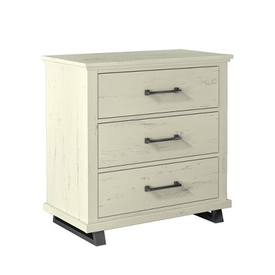 Off-White 32'' 3-Drawer Nightstand with Metal Legs