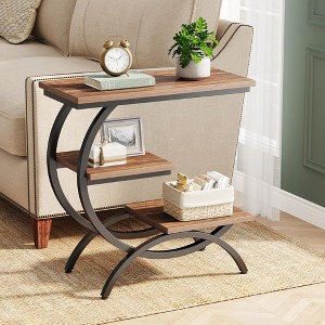 ORRD C-Shaped End Table, 3-Tier Industrial Side Table with Storage Shelves, Rustic Brown Snack Table for Couch & Bedside, Small Space Furniture - 1 of 4