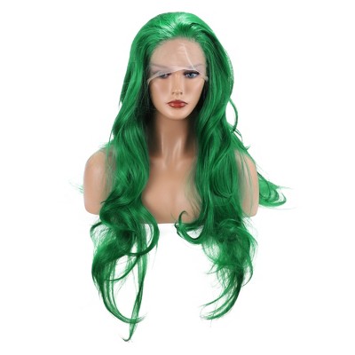 Unique Bargains Women's Long Body Wave Lace Front Wigs 29" Green 1 Pc