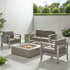 Christopher Knight Home Cape Coral Outdoor Aluminum 4 Seater Chat Set with Fire Pit - 2 of 4