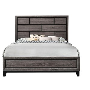 Okak Modern Platform Bed Frame Panel Low-profile Bed with Geometric Design Headboard Strong Wood Slats Easy to Assemble - 1 of 4