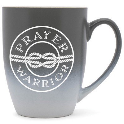 Elanze Designs Prayer Warrior Two Toned Ombre Matte Grey and White 12 ounce Ceramic Stoneware Coffee Cup Mug