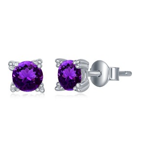 Simona Sterling Silver 5MM Round Four Prong Stud Earrings - Amethyst - Purple - 1 of 2