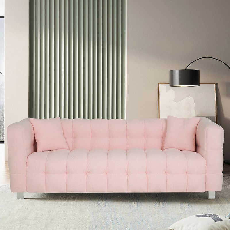 Sofa Couch, Living Room Couch With 2 Pillows, Metal Legs, Wide Arm And Backrest Modern Upholstered Comfy Couch Sofas, 1 of 7