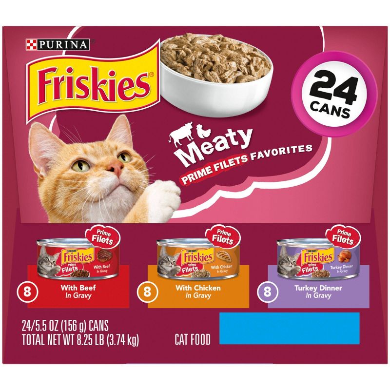 Purina Friskies Meaty Prime Filets Favorites with Chicken, Beef and Turkey Flavor Wet Cat Food - 5.5oz/24ct Variety Pack, 6 of 10