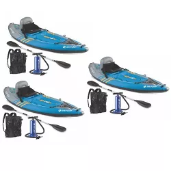 (3) Sevylor K1 QuikPak One Person Inflatable Coverless Kayaks w/ Paddle & Pump