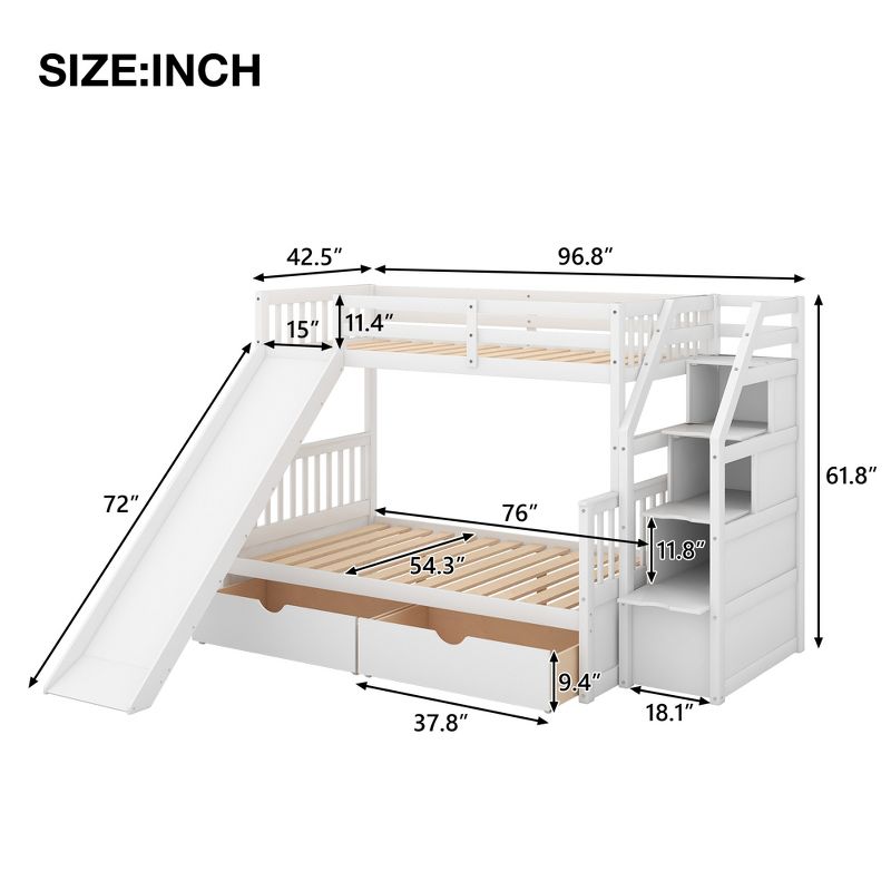 Twin over Full Bunk Bed with Drawers,Storage Staircase and Slide-ModernLuxe, 4 of 11
