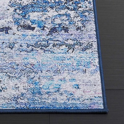 4' x 6' Blue Abstract Synthetic Washable Area Rug