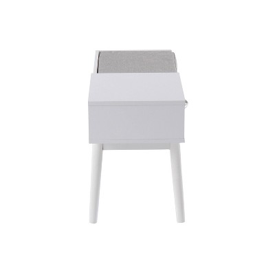 Modern White and Gray Wood Bench with Storage Drawer