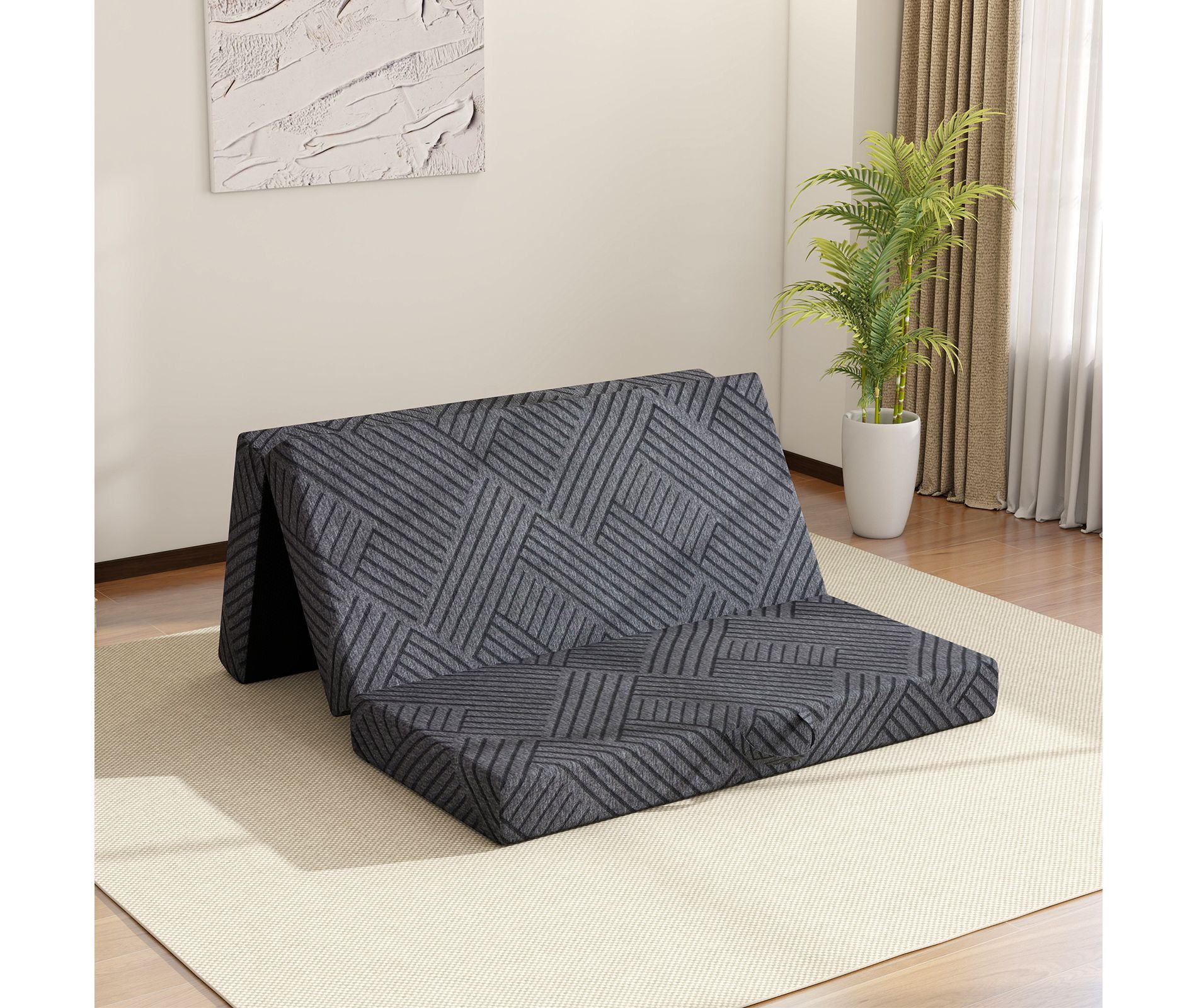 6 Inch Tri-Fold Memory Foam Mattress with Washable Cover & Storage Bag, Foldable Floor Guest Bed for RV, Camping, Murphy Bed