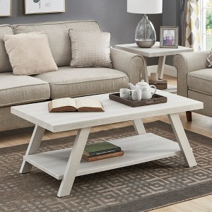 48" Wood Coffee Table with Shelf, Wide-Angled Legs, and Hardwood Veneer Top for Living Room or Home - 1 of 4