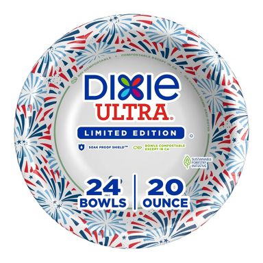 Dixie Ultra Bowls - Americana - 20oz/24ct: Paper, Geometric Star Pattern, Patriotic Theme, Round Shape