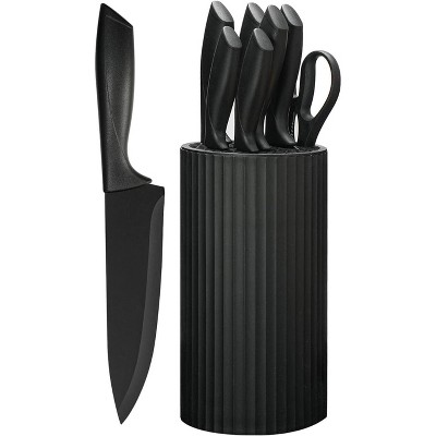 Attop 8-Piece Kitchen Knife Set for Chef, Sharp Knife Set with Universal Knife Block, Anti-Rust Kitchen Knife Block Set Black