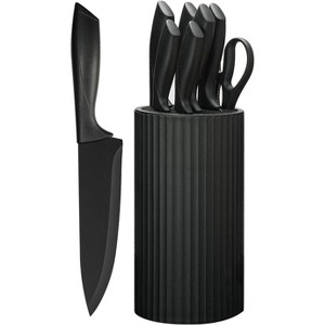 Attop 8-Piece Kitchen Knife Set for Chef, Sharp Knife Set with Universal Knife Block, Anti-Rust Kitchen Knife Block Set Black - 1 of 4