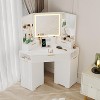 Corner Vanity Desk with Lighted Mirror, Charging Station, Fluted Design, 3 Drawers & Storage, Black/White - 2 of 4