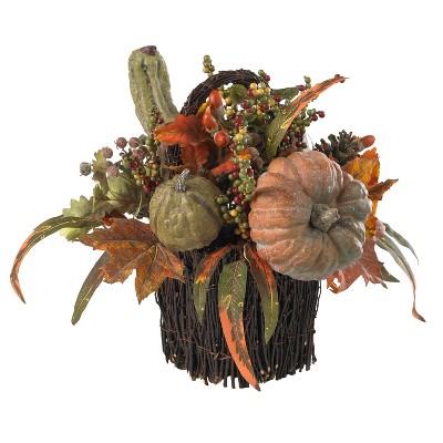 Nearly Natural Fall Pumpkin & Berry Table Arrangement
