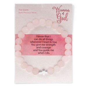 Dicksons Woman Of God Cross Pink One Size Red Quartz Stone Bracelet On Presentation Card - 1 of 4