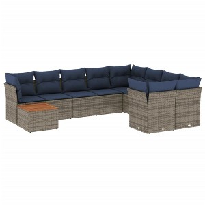 vidaXL Patio Sofa Set with Cushions 10 Piece, Outdoor Conversation Set, Patio Furniture Set for Balcony Garden, Modern Style, Gray Poly Rattan - 1 of 4