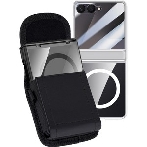 Nakedcellphone Combo for Samsung Galaxy Z Flip 7 Phone - Case with Built-In Screen/Hinge Protector and Belt Clip Pouch - Silver / Clear - 1 of 4