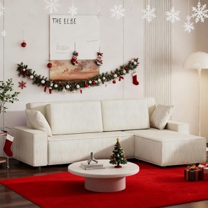 96" Corduroy L-Shaped Sectional Sofa - Oversized modern couch with 50" deep seat for living room & apartment. - 1 of 4