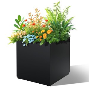 TUYOHW Metal Planter Box, Rectangular Planter Box with Drainage Holes, Large Planters with Removable Shelf for Outdoor Plants, Black - 1 of 4