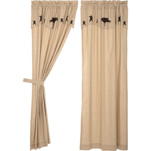 Kettle Grove Panel with Attached Applique Crow and Star Valance Set of 2 84x40 VHC Brands - 1 of 4