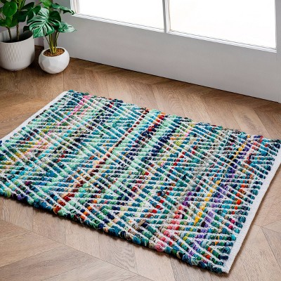 Handmade Multicolor Chevron Cotton and Polyester Rectangular Area Rug 3' x 5'