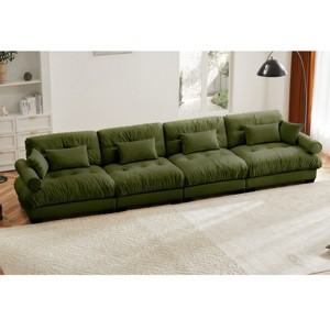 Large Straight Sectional Sofa,Modern Velvet Sectional Sofa With Waist Pillows And Throw Pillows,Comfortable Sofa For Living Room-Cuddlewood - 1 of 4