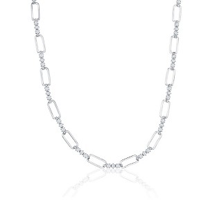 Bella Silver Sterling Silver, Paperclip & CZ Neckalce - Silver - 16+2 Inch - 1 of 2