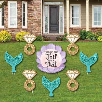 Big Dot of Happiness Trading The Tail for A Veil - Yard Sign & Outdoor Lawn Decorations - Mermaid Bachelorette or Bridal Shower Yard Signs - Set of 8