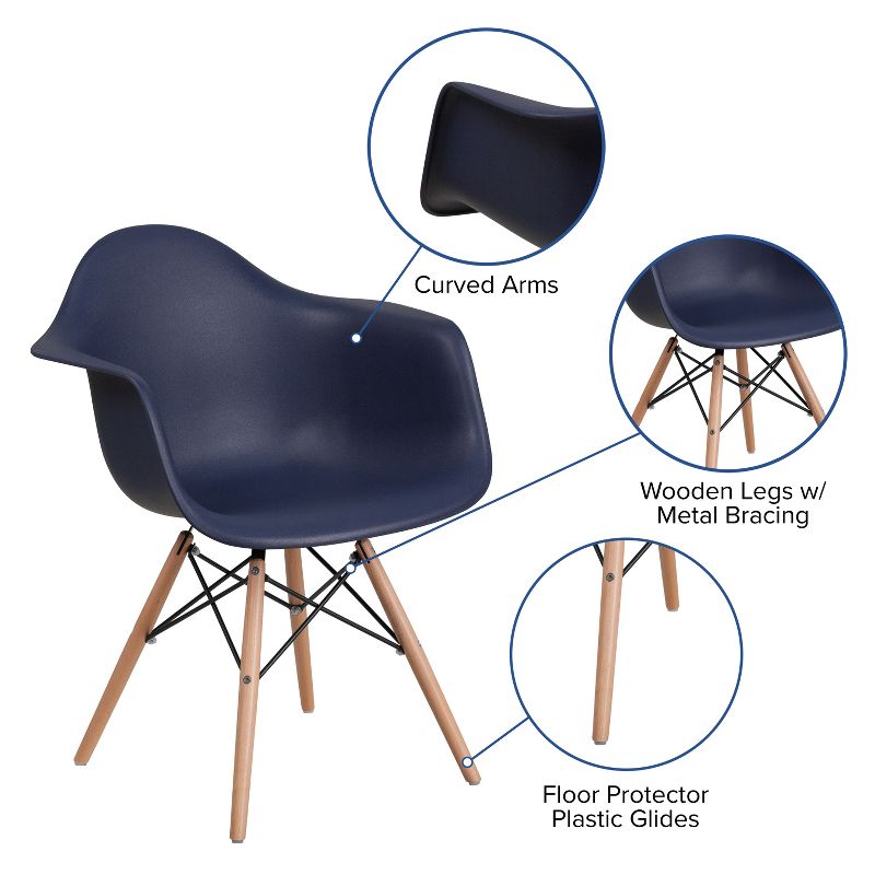 Flash Furniture Alonza Series Plastic Chair with Arms and Wooden Legs, 4 of 12