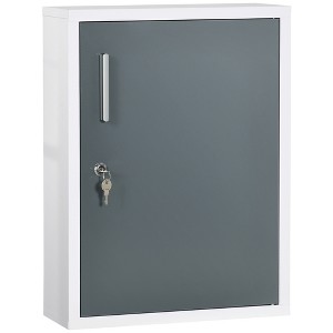 kleankin Bathroom Medicine Cabinet with Shelves Inside & On Door, Locking Medical Cabinet for Safety, First Aid Bathroom Wall Cabinet, White & Grey - 1 of 4
