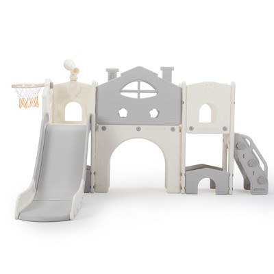 Infurnic Baby Activity Gyms Kid-Friendly Slide Playset, HDPE and ABS Material, Basketball Hoop, For Indoor and Outdoor Fun, Multicolored, 38"*17"*21"