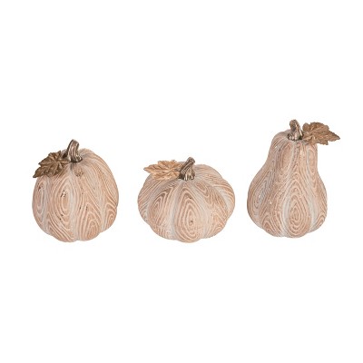 Transpac Small T C Wood Grain Pumpkin Set of 3 Decorative Ceramic Figurines for Fall Harvest Tabletop Decor