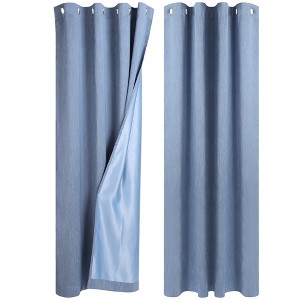 PiccoCasa Linen Textured Grommet Top Blackout Bedroom Darkening Curtains 2 Pcs - 1 of 3