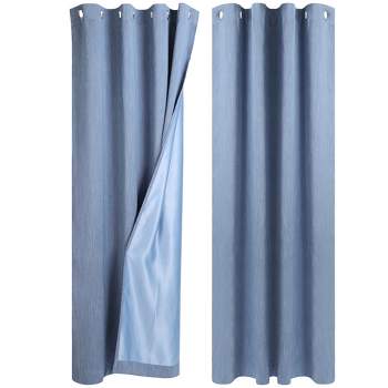 PiccoCasa Linen Textured Look Grommet Top Blackout Bedroom Curtains 2 Pcs