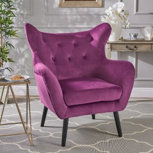 CAVINAS Modern Tufted Curved Wingback Chair, Velvet Armchair, Single Sofa Chair, Comfy Reading Chair for Bedroom, Living Room - 1 of 4