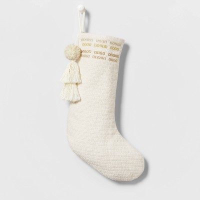 Woven Christmas Stocking with Tassels Ivory/Metallic - Wondershop™