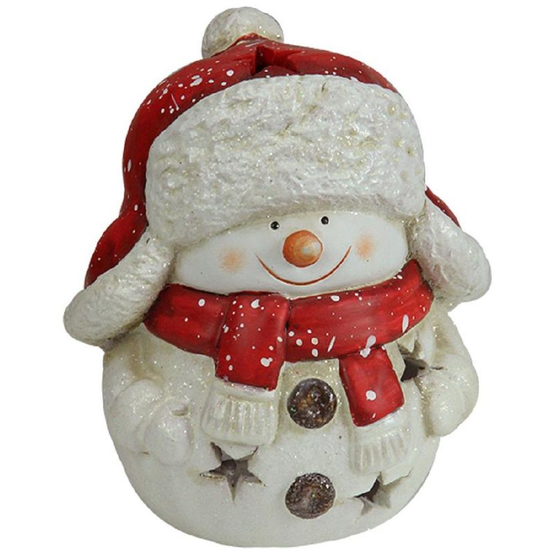 Northlight 7.25" Red and White Christmas Snowman Tealight Candle Holder, 1 of 2