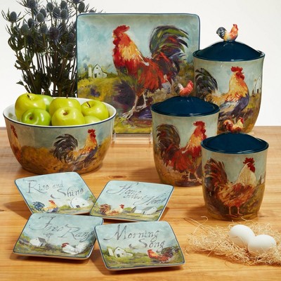 Rooster Meadow Ceramic Square Appetizer Plates Set of 4