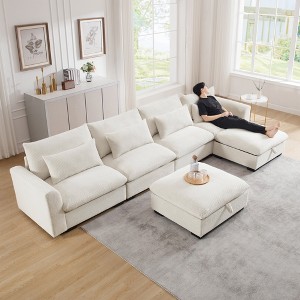 Oversized 157.5" Corduroy Cloud Modular U-Shaped Sectional Sofa with Big Deep Seat and 2 Storage Ottoman, 6-Piece Free combination Sofa - 1 of 4