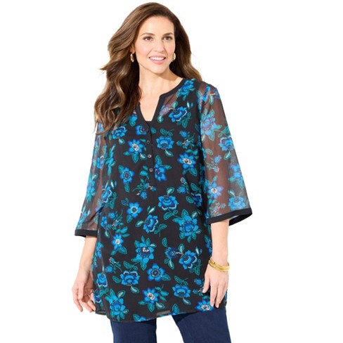 Catherines Women's Plus Size Petite Y-Neck Half Placket Blouse - image 1 of 4