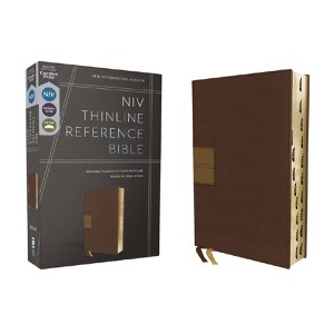 Niv, Thinline Reference Bible (Deep Study at a Portable Size), Leathersoft, Brown, Red Letter, Thumb Indexed, Comfort Print - by  Zondervan - 1 of 1