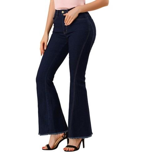 Allegra K Women's Vintage High Waist Stretch Denim Bell Bottoms Jeans Black  X-Large