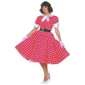 Forum Womens 50's Housewife Dress Costume - One Size Fits Most - Red - 1 of 1